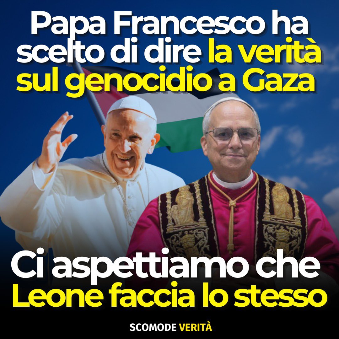 ale_dibattista's tweet image. Non dimentico le parole usate da Francesco sul genocidio a Gaza. Non dimentico le sue condanne, i suoi gesti, le sue azioni concrete. Spero che Leone sarà coraggioso come il suo predecessore. Leggete qui 👉 alessandrodibattista.substack.com/p/il-coraggio-… e iscrivetevi al mio canale Substack