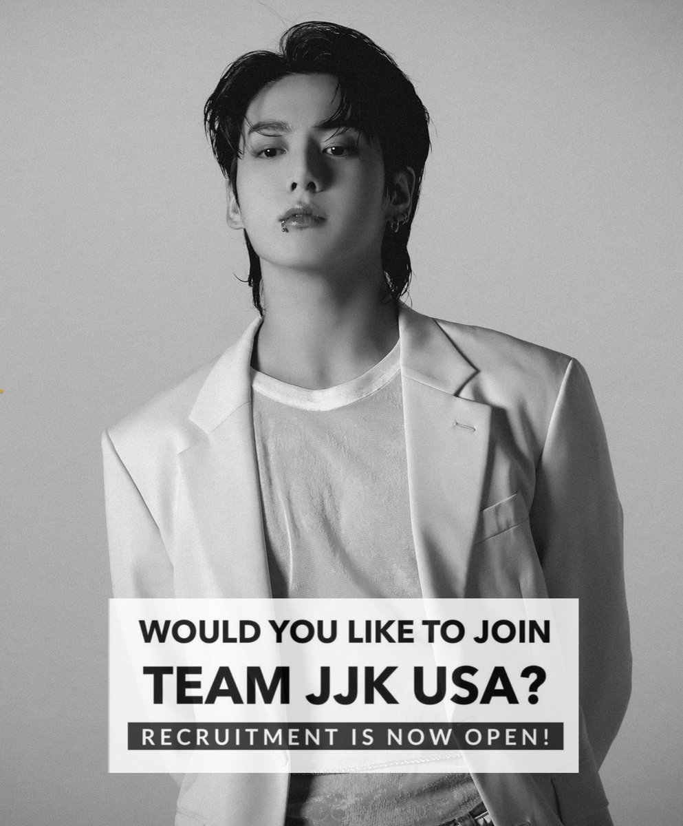 Want to join our team? 
Recruitment is once again OPEN!

If you live in USA/PR &amp; would like to learn how to support Jungkook on the charts, we’re looking for new members! 

We want people who are willing to work hard &amp; prepare for Jungkook’s next release.

docs.google.com/forms/d/e/1FAI…