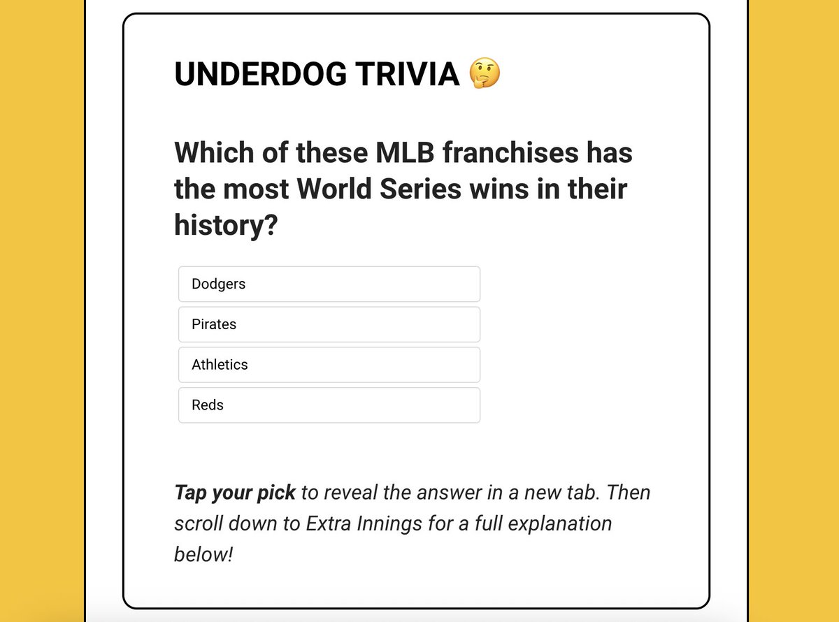 OSheaSEO's tweet image. Do you know the answer to this week's Underdog Trivia question?