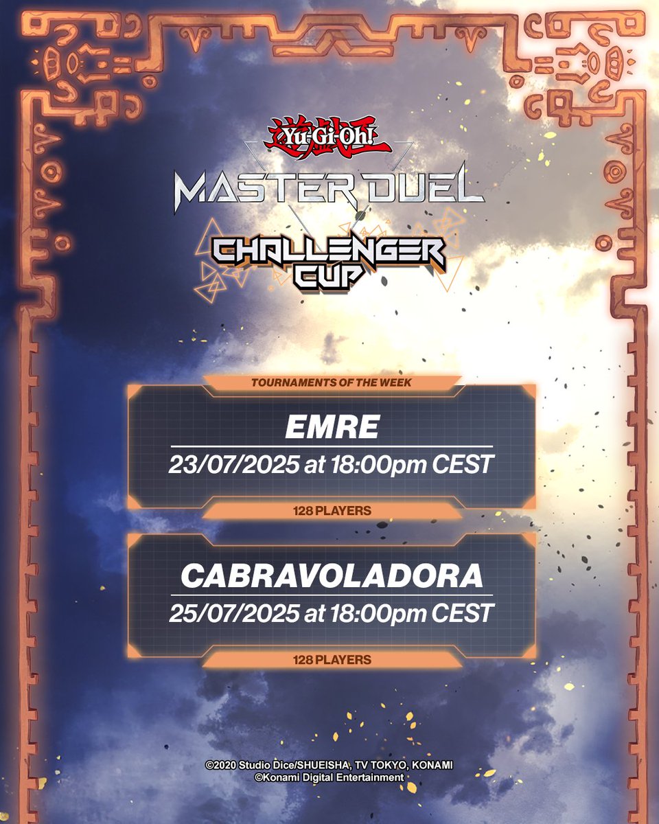YGOMasterDuel's tweet image. Without further a-Duel, we're very happy to showcase the "Mementotlan Angwitch" game mat that #YuGiOhMASTERDUEL Challenger Cup participants can win this season!
European Duelists can enter our tournaments for free TODAY: discord.gg/ygomdchallenge…