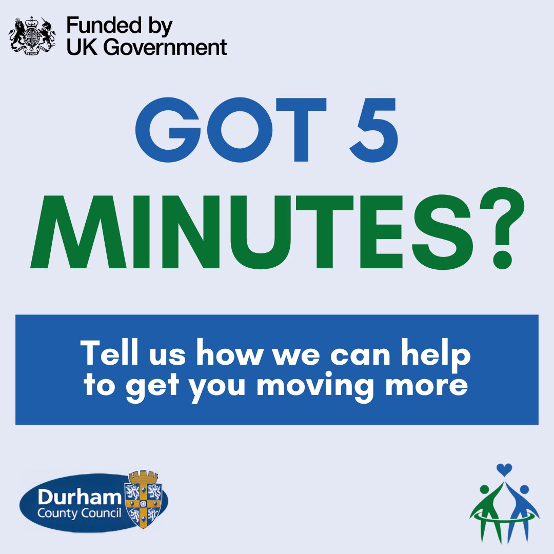 DurhamCouncil's tweet image. Only 1 week left to have your say on our consultation about how we can help residents become more active. This will shape what we offer in future either in our leisure centres or in the local community.

We especially want to hear from people who want to return to, or start a…