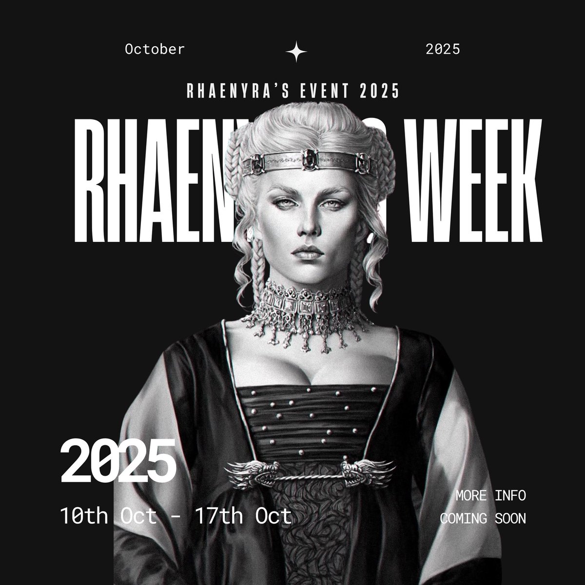 rhaenyrathinker's tweet image. We will be hosting #RhaenyraWeek2025 from October 10th to the 17th!
Below is a list of prompts, feel free to interpret them as loosely as you would like. All forms of fancontent— whether it’s art, fanfiction, written analysis, or any other medium— will be greatly appreciated ♥️
