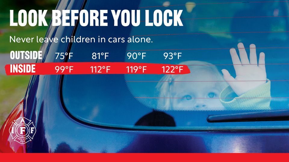 Vehicles heat up quickly in the summer - up to 20 degrees in just ten minutes! Never leave children or pets unattended in a car. In 2025, there have been 13 heat related vehicle deaths. Take extra precautions to prevent further tragedies!