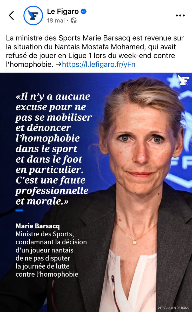 Quand des femmes refusent de porter le brassard 🏳️‍🌈 pas de procès en homophobie crasse ni d'accusation d'extremisme religieux?
Pourquoi en parler seulement après la defaite quand cette news est connue depuis le 11/7?
Vouloir l’égalité c’est aussi l’égalité de traitement médiatique