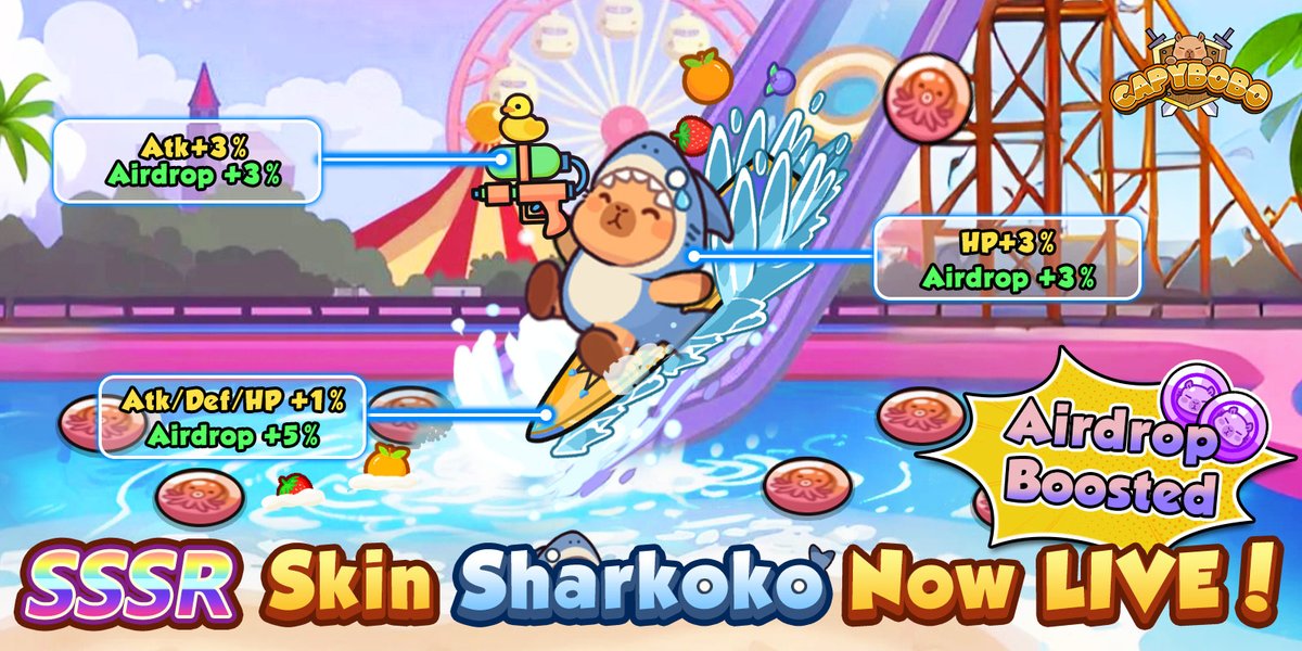 It’s here: PYBOBO Major Update is live!

New Water Park Event:
Collect Park Coins and draw for a shot at the exclusive 
SSSR-tier Sharkoko skin, mount, weapon and more.

Special Event Pack on sale, up to 1000% value!

🗓️: July 21–25 23:59 UTC
Join now - linktr.ee/capybobo