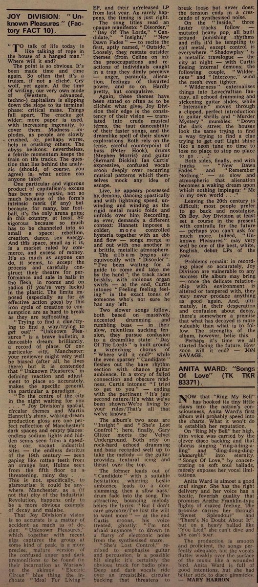 JonSavage1966's tweet image. OTD 46 years ago: my superheated review of Joy Division in the MM