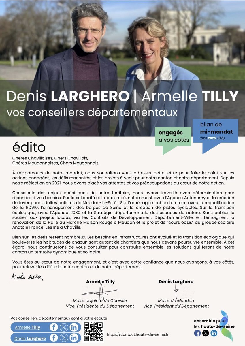 tillyarmelle's tweet image. Point d’étape à mi-mandat. Depuis 2021, je m’engage pour accompagner notre territoire et ses évolutions. Cette publication revient sur les grandes actions menées ces dernières années, avec un seul objectif : vous servir au mieux.
Merci pour votre confiance
#HautsdeSeine
