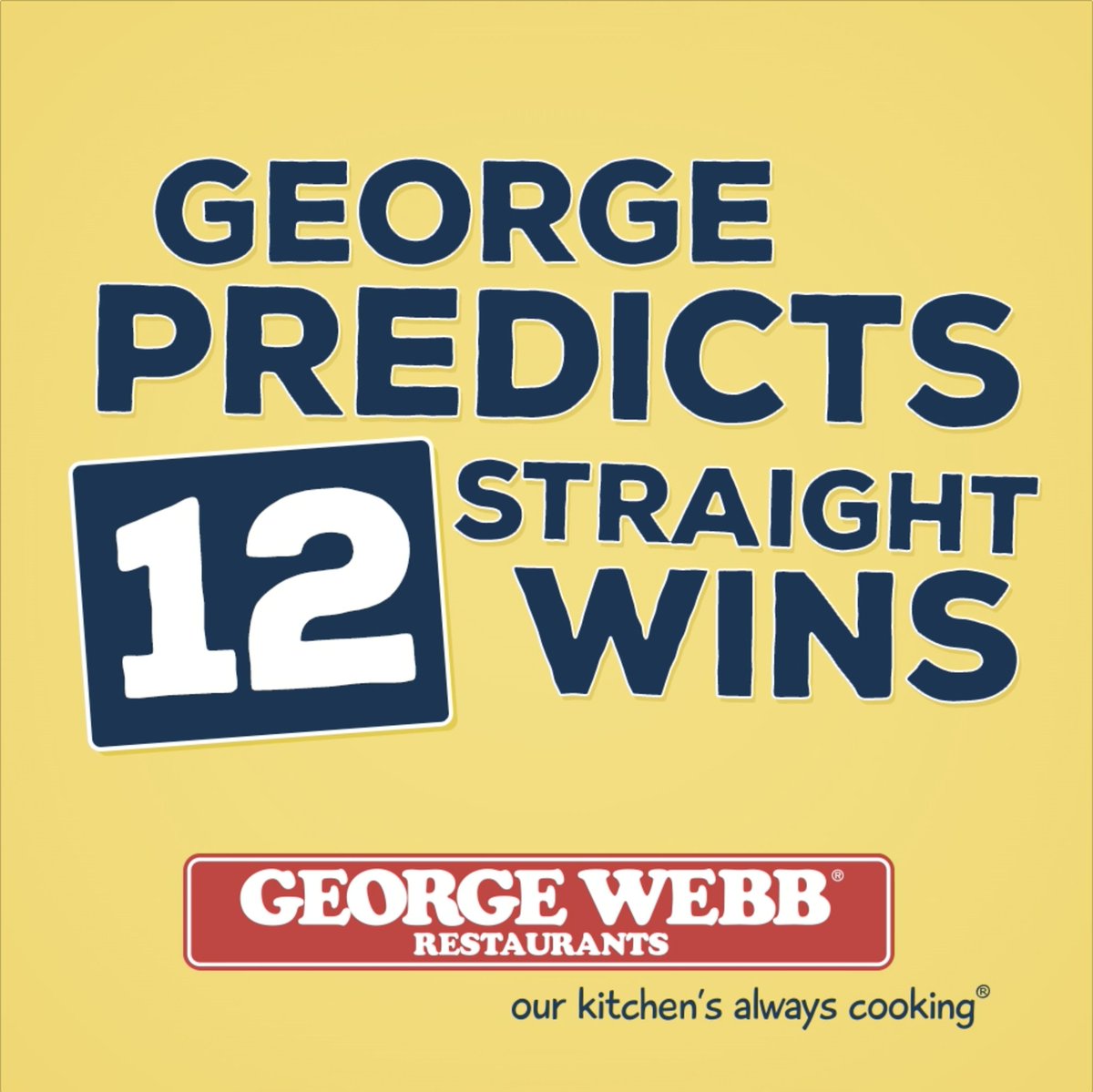 George_Webb's tweet image. Two more to go and it’s Free Burger time! Let’s Go Crew!! #georgewebbpredicts #12inarow #georgewebb