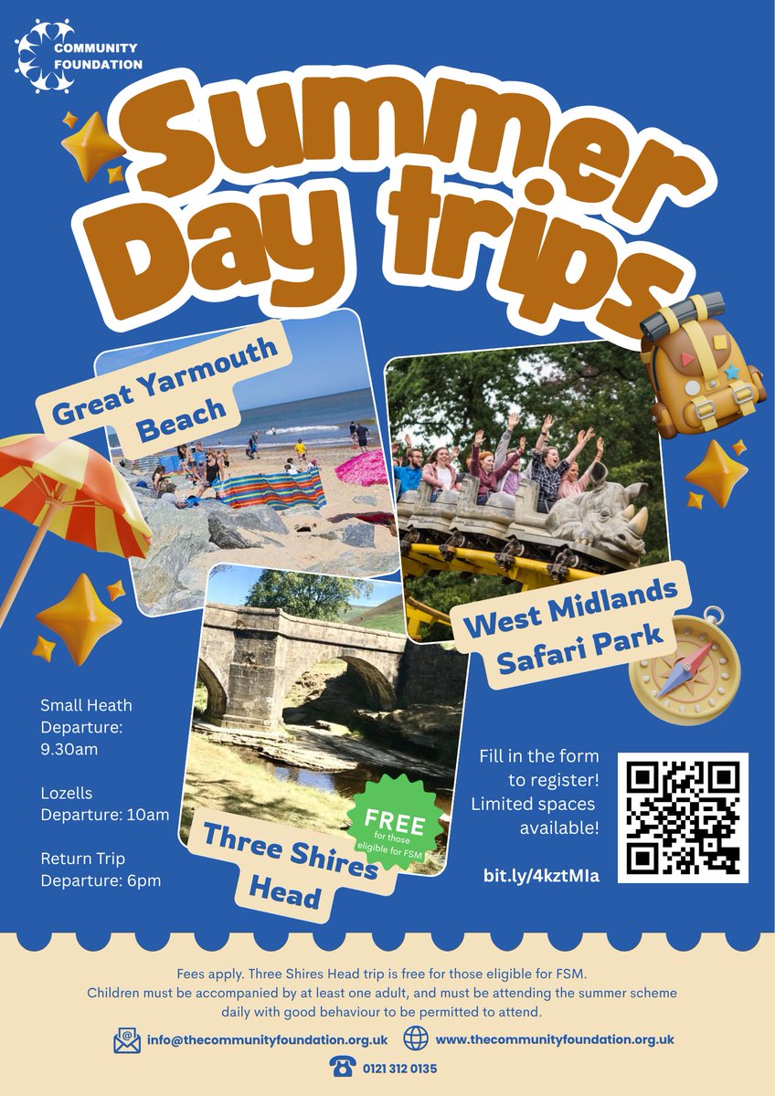Booking is now open for our Summer Activity Scheme day trips.  Seats will  be allocated on first come first served basis. You can register using this link:  bit.ly/4kztMIa