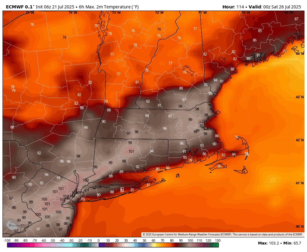 SNEWxCenter's tweet image. Enjoy the nice weather over the next few days, because it is looking more and more likely that the heat returns later this week and peaks on Friday. GFS/Euro advertising the potential for temps near 100°!