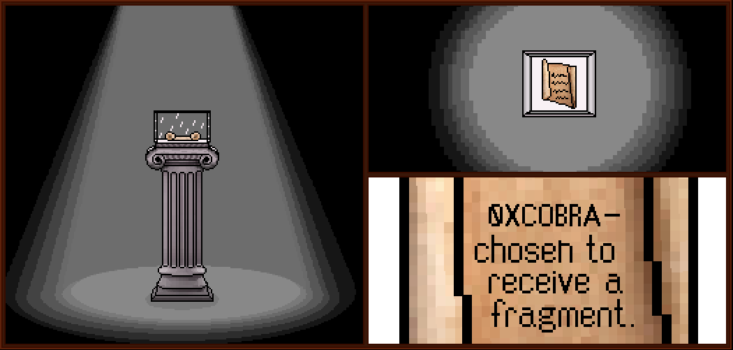 BlockZeroBTC's tweet photo. Deep within the ruins of Block Zero...
A sealed fragment has been discovered.

📜 Inscription reads:
 @0xCobra_ — chosen to receive a fragment.

Some say it’s just an ancient myth.
Others… are starting to believe.

The Block remembers. https://t.co/yO4N48yDsq