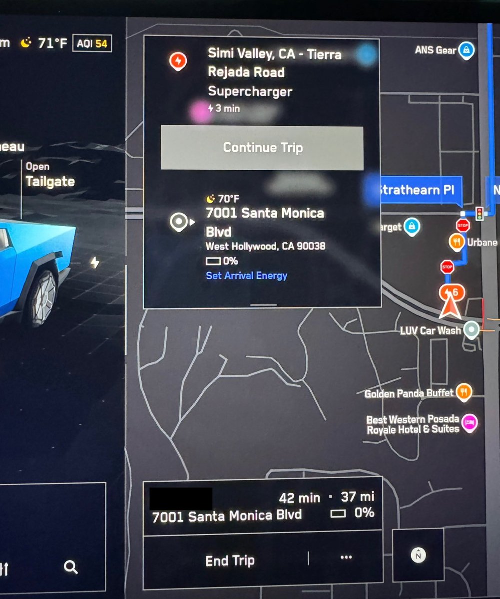 brandontsla's tweet image. On the way to the Tesla Diner grand opening. Showing up with just enough charge 🤏