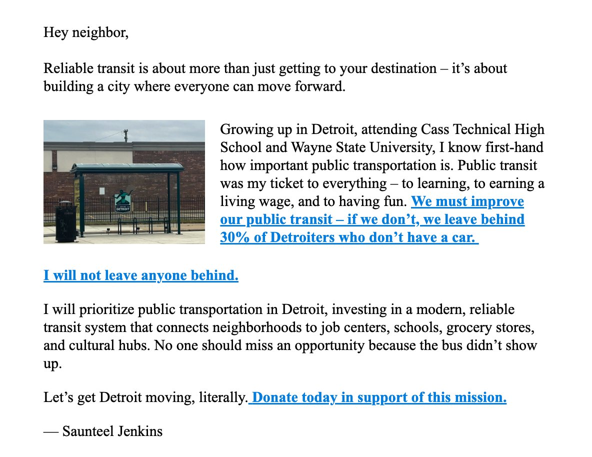PolarBarrett's tweet image. Mayoral hopeful Saunteel Jenkins highlights support for improving public transit in campaign fundraising pitch