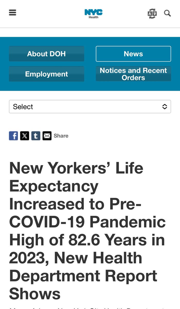 AccessHealthNY's tweet image. 📣 NYC life expectancy is back to 82.6 years - matching pre-COVID levels! 🙌 Thanks to #HealthyNYC, @nychealth & city leaders!
Full report: nyc.gov/site/doh/about…
@HealthNYGov @NYCHealthSystem
