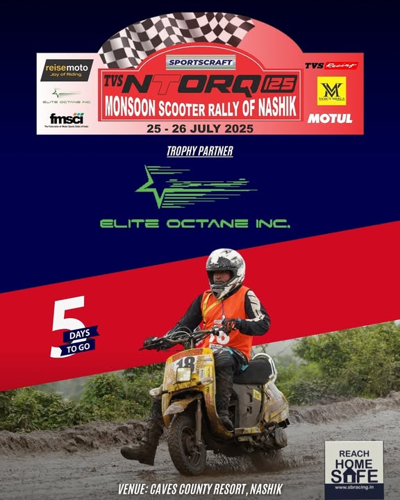 🏁 5 DAYS TO GO! 🛵🌧️

Gear up for the TVS NTORQ 125 Monsoon Rally – 25-26 July at Caves County Resort, Nashik!

Mud, rain &amp; madness await! ⚡🏍️
 Ride hard. Reach Home Safe. 🛡️

#NTORQRally #fmsci #MonsoonRally #TVSRacing #RallyLife