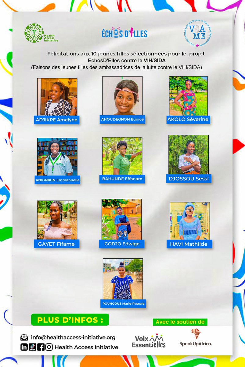 HAI_Benin's tweet photo. 🎉 Elles sont 10, elles sont prêtes à faire entendre leur #voix!
Voici les jeunes filles sélectionnées pour le programme #ÉchosDElles contre le #VIH/SIDA à #AbomeyCalavi
Félicitations à ces futures ambassadrices du changement.
#VoixEssentiElles #Leadership #Plaidoyer #StopVIH https://t.co/diOHcKLLON