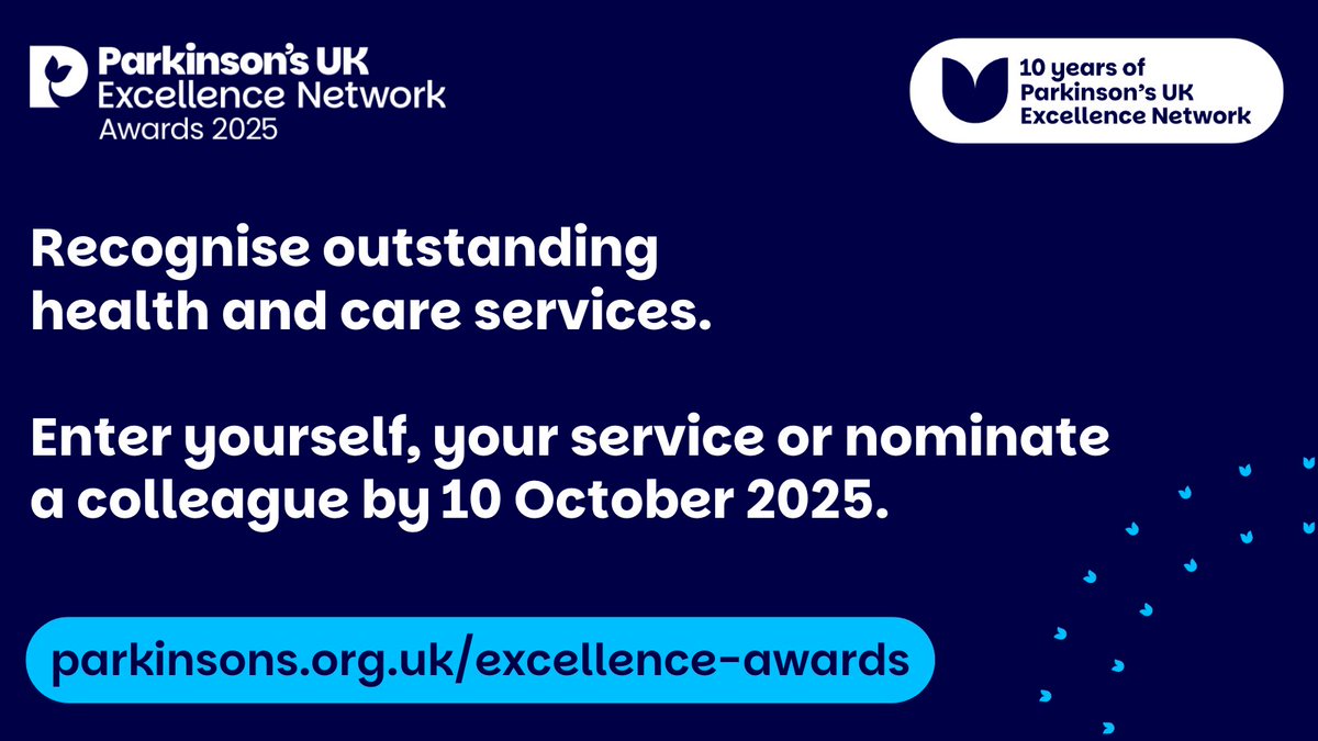 ParkinsonsEN's tweet image. Our Parkinson’s UK Excellence Network Awards are back for 2025!
We're bringing the Parkinson’s community together to celebrate outstanding health and care services and support for people with Parkinson’s.
Read more to find out how to enter or nominate: bit.ly/3Uo10zy