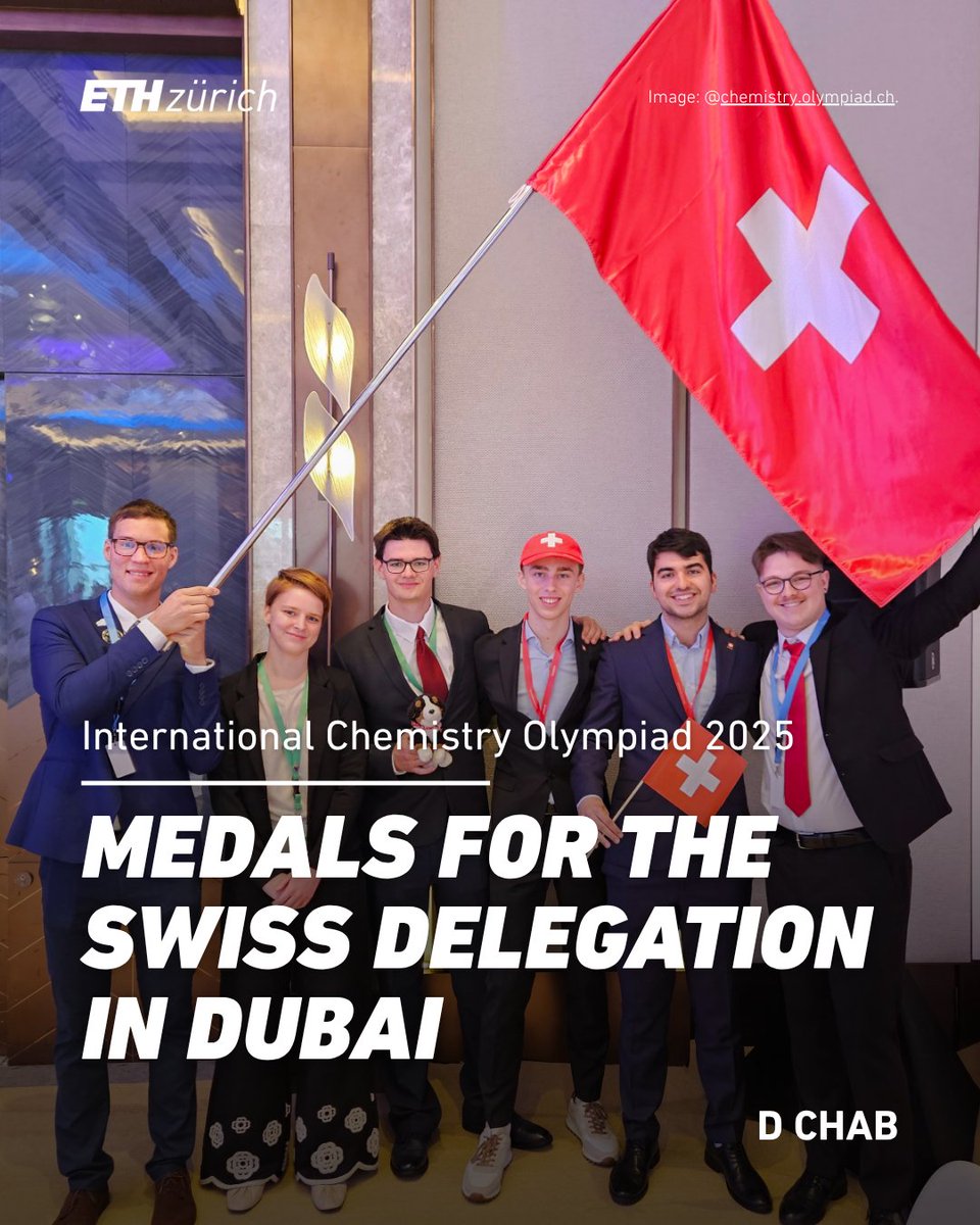 ETH_DCHAB's tweet image. Congratulations to the Swiss delegation, which won three bronze medals and an honorary mention at the International #ChemistryOlympiad 2025 in the United Arab Emirates!👇
chemistry.olympiad.ch/de/news/news/m…