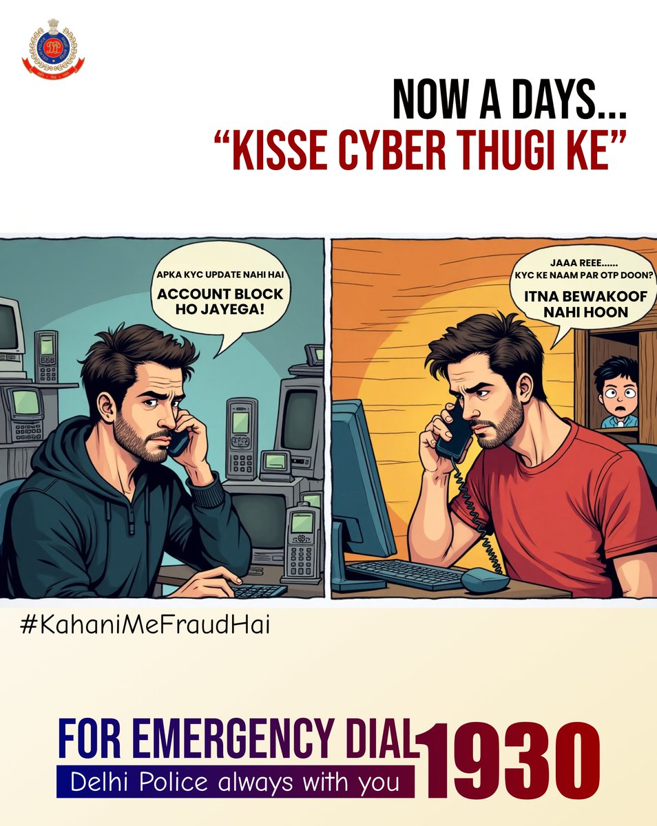 Delhi Police (@delhipolice) on Twitter photo ЁЯТ╕ KYC рдХреЗ рдирд╛рдо рдкрд░ OTP рдкреВрдЫреЗ, рддреЛ рдмреИрдВрдХ рдирд╣реАрдВ рдХреЛрдИ рдУрд░ рд╣реИ
рд╕рд╛рд╡рдзрд╛рди рд╣реЛ рдЬрд╛рдЗрдП #KahaniMeFraudhai
ЁЯЫСрд╕рдордЭрджрд╛рд░ рдмрдиреЗрдВ рдХрд┐рд╕реА рдЕрдВрдЬрд╛рди рд╕реЗ рдмреИрдВрдХ рдбрд┐рдЯреЗрд▓реНрд╕ рдпрд╛ OTP рд╢реЗрдпрд░ рди рдХрд░реЗрдВ
#CyberFraud
#OTPScam
#CyberSecurity
#kahani ЁЯТ╕ KYC рдХреЗ рдирд╛рдо рдкрд░ OTP рдкреВрдЫреЗ, рддреЛ рдмреИрдВрдХ рдирд╣реАрдВ рдХреЛрдИ рдУрд░ рд╣реИ
рд╕рд╛рд╡рдзрд╛рди рд╣реЛ рдЬрд╛рдЗрдП #KahaniMeFraudhai
ЁЯЫСрд╕рдордЭрджрд╛рд░ рдмрдиреЗрдВ рдХрд┐рд╕реА рдЕрдВрдЬрд╛рди рд╕реЗ рдмреИрдВрдХ рдбрд┐рдЯреЗрд▓реНрд╕ рдпрд╛ OTP рд╢реЗрдпрд░ рди рдХрд░реЗрдВ
#CyberFraud
#OTPScam
#CyberSecurity
#kahani