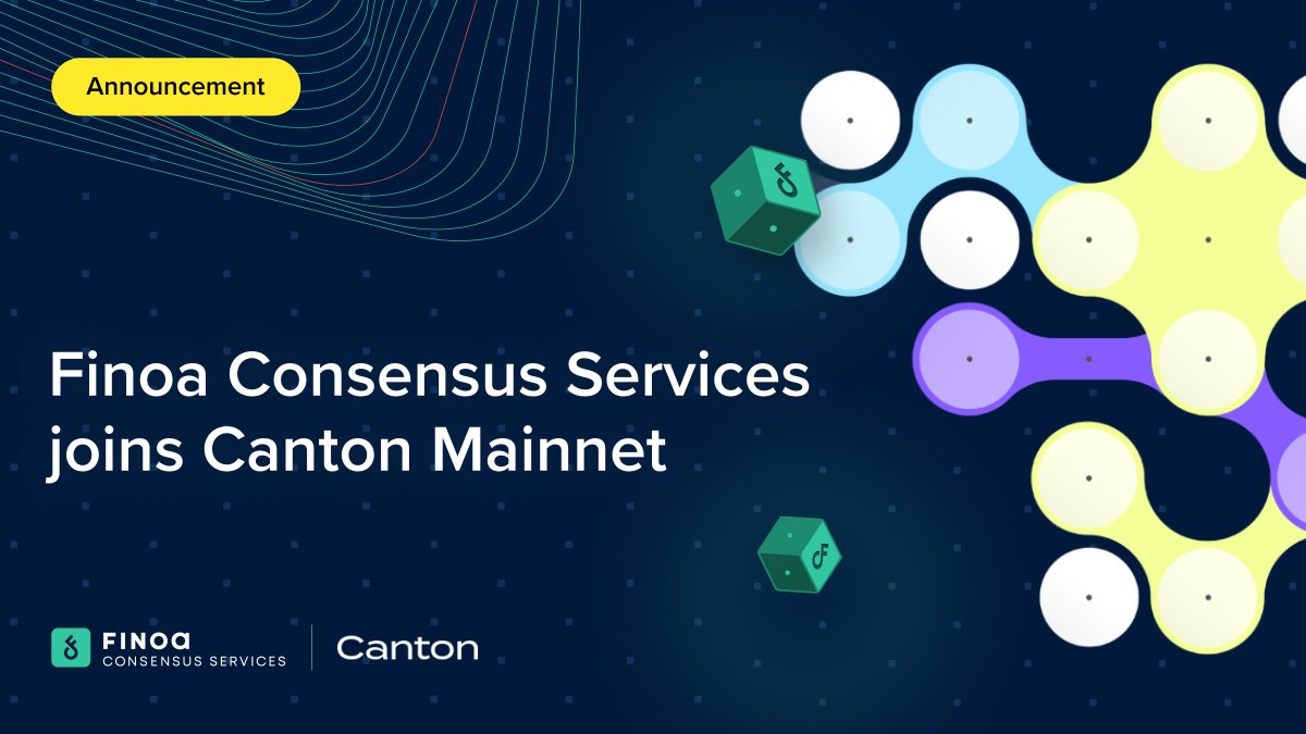 Finoa Consensus Services (@finoaconsensus) on Twitter photo 📢Advancing institutional‑grade DeFi infrastructure:
Finoa Consensus Services is now live as a validator on the <a href="/CantonNetwork/">Canton Network</a> Mainnet.
Delivering institutional‑grade security and uptime to the only public blockchain with built‑in privacy. 📢Advancing institutional‑grade DeFi infrastructure:
Finoa Consensus Services is now live as a validator on the <a href="/CantonNetwork/">Canton Network</a> Mainnet.
Delivering institutional‑grade security and uptime to the only public blockchain with built‑in privacy.