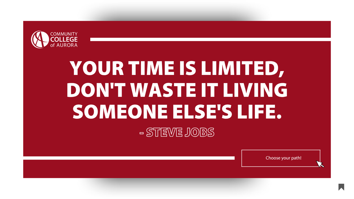 CCAurora's tweet image. &quot;Your time is limited, don&apos;t waste it living someone else&apos;s life.&quot; — Steve Jobs

It’s easy to get caught up in expectations, but here&apos;s a reminder that your journey is yours. 

This Monday, remember to choose your own path.