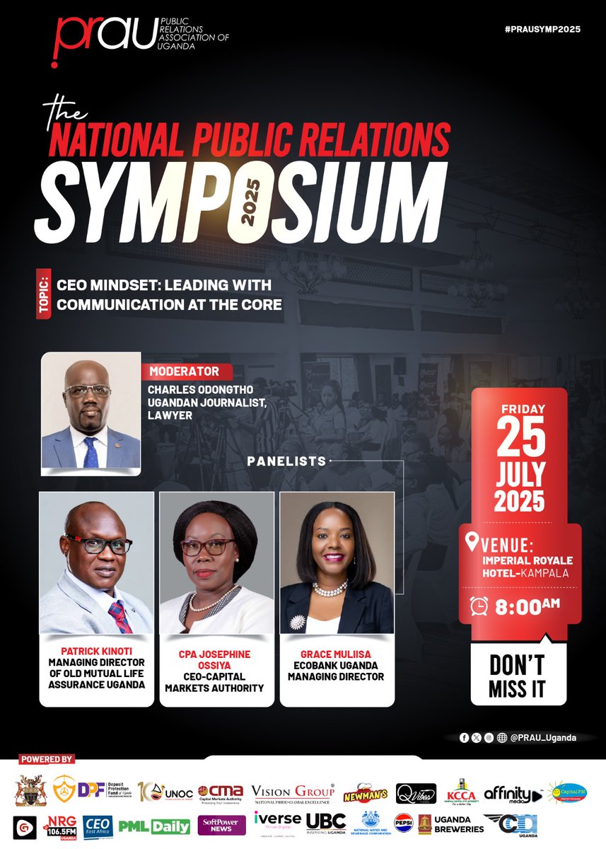 PRAU-Uganda (@prau_uganda) on Twitter photo πππππ ππππππ πππππ!
Discover how top CEOs are driving growth, trust, and transformation, with communication as their secret weapon. πΌ
Don't miss the power table of visionaries redefining leadership.
Come learn. Come connect. Come level up.
#NationalPRSymposium25 πππππ ππππππ πππππ!
Discover how top CEOs are driving growth, trust, and transformation, with communication as their secret weapon. πΌ
Don't miss the power table of visionaries redefining leadership.
Come learn. Come connect. Come level up.
#NationalPRSymposium25