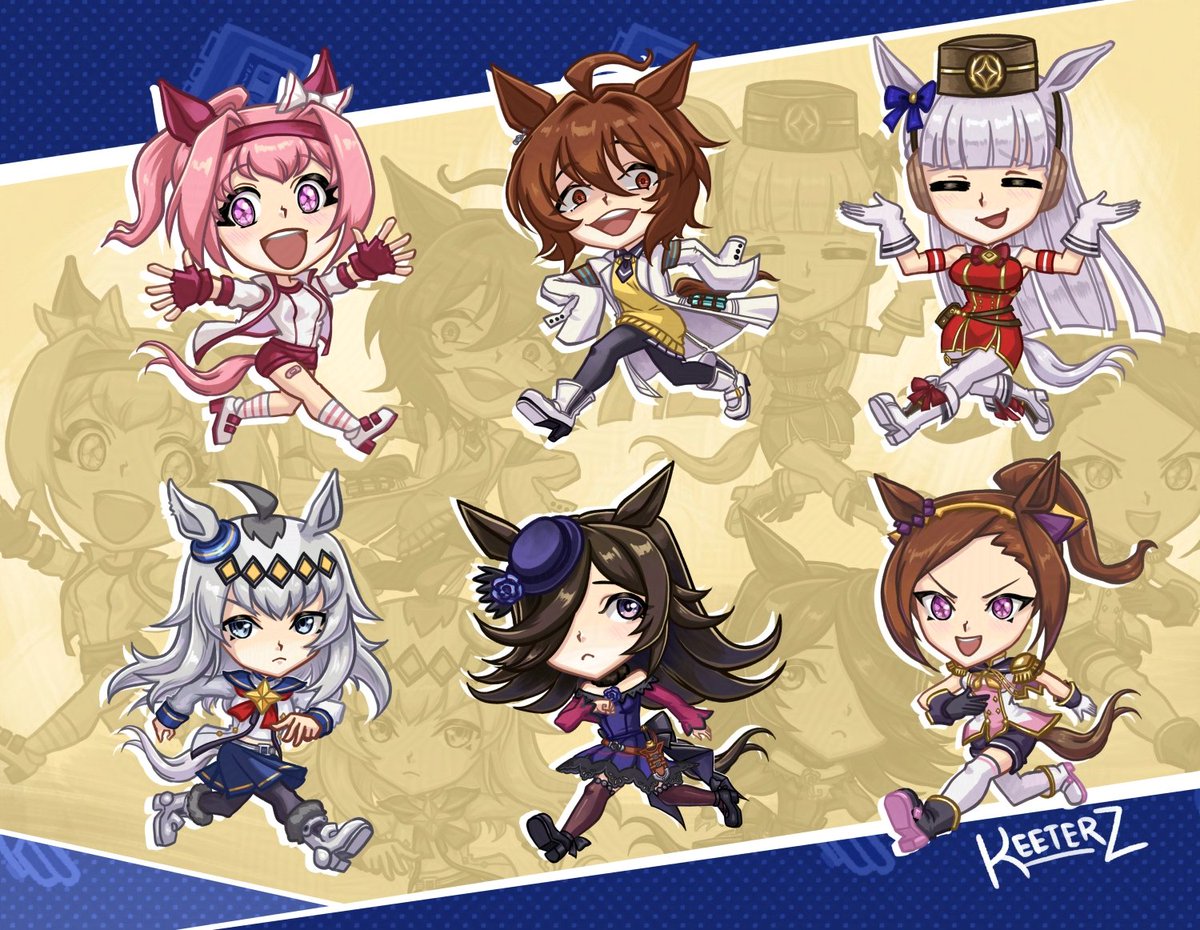 Keeterz_'s tweet image. Uma chibis Vol. 1 (ft Haru, Tachyon, Gold Ship, Oguri, Rice Shower, Bakushin)
#umamusume