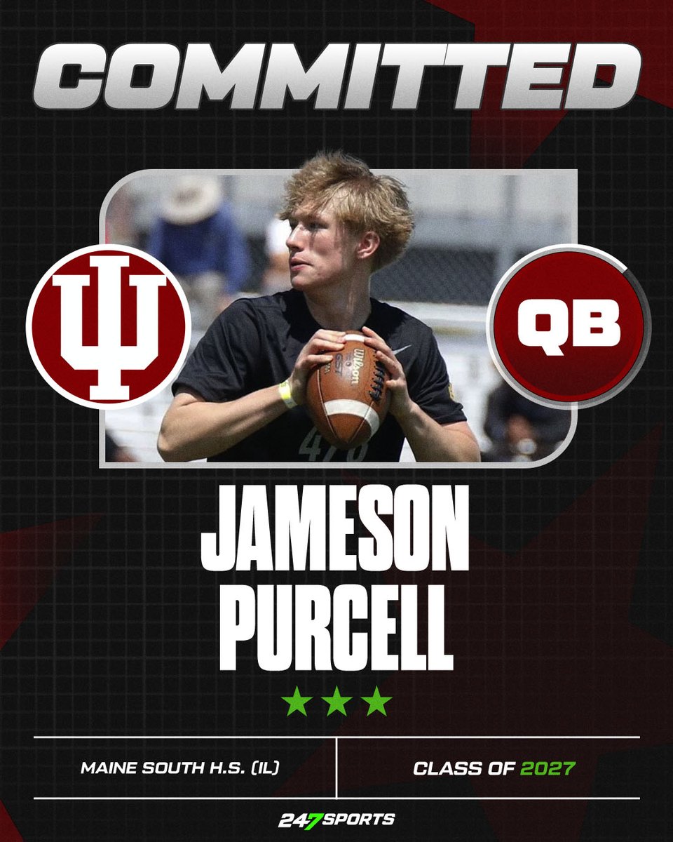 MB_Weaver's tweet image. The #iufb program has picked up their first commit in the 2027 recruiting class with a pledge from Illinois QB prospect Jameson Purcell (@jameson_purcell). Big get for the #Indiana #Hoosiers.
247sports.com/college/indian…