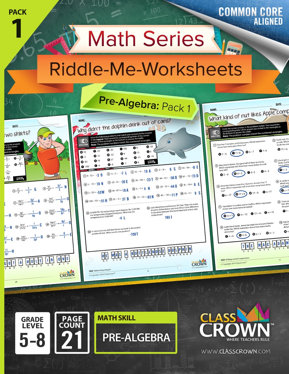 ClassCrown's tweet image. It's never too early to gear up for back to school. Check out these fun Pre-algebra worksheets with riddles --&amp;gt; etsy.com/listing/433085…