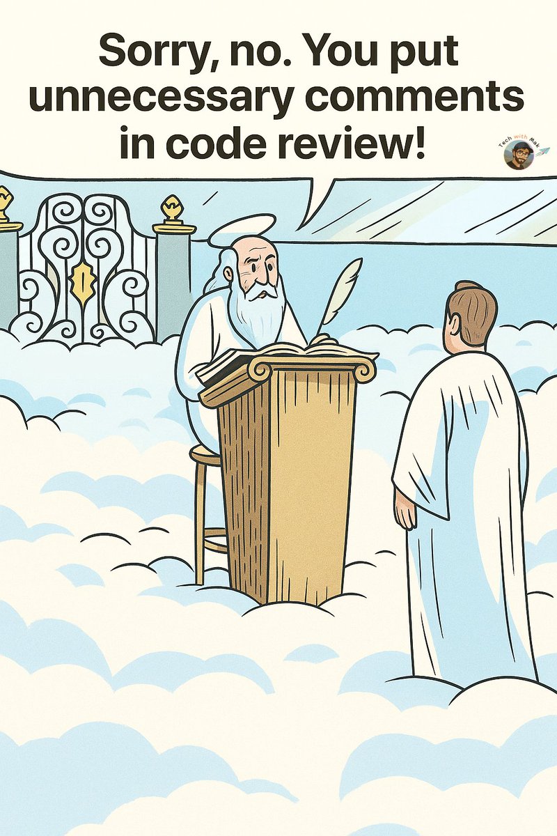 techNmak's tweet image. Most code reviews are just senior devs flexing.
They’ll reject your PR over formatting while ignoring the logic bomb you planted.
It's not about better code.
It's about showing who's in charge.
4 signs your code review process is broken -
1./ Reviews focus on style nits instead…
