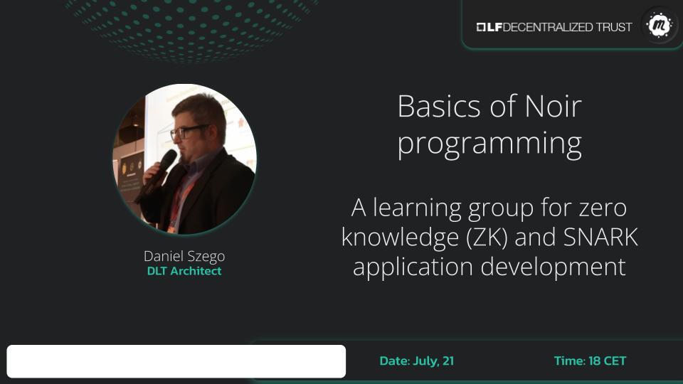 lfdecentralized's tweet image. In an hour on Mon, July 21 @ 9AM Pacific the next ZK Learning Group meetup will cover the basics of Noir programming. This is a great opportunity for developers interested in gaining more of an understanding of #zeroknowledge programming
hubs.la/Q03xMzxx0