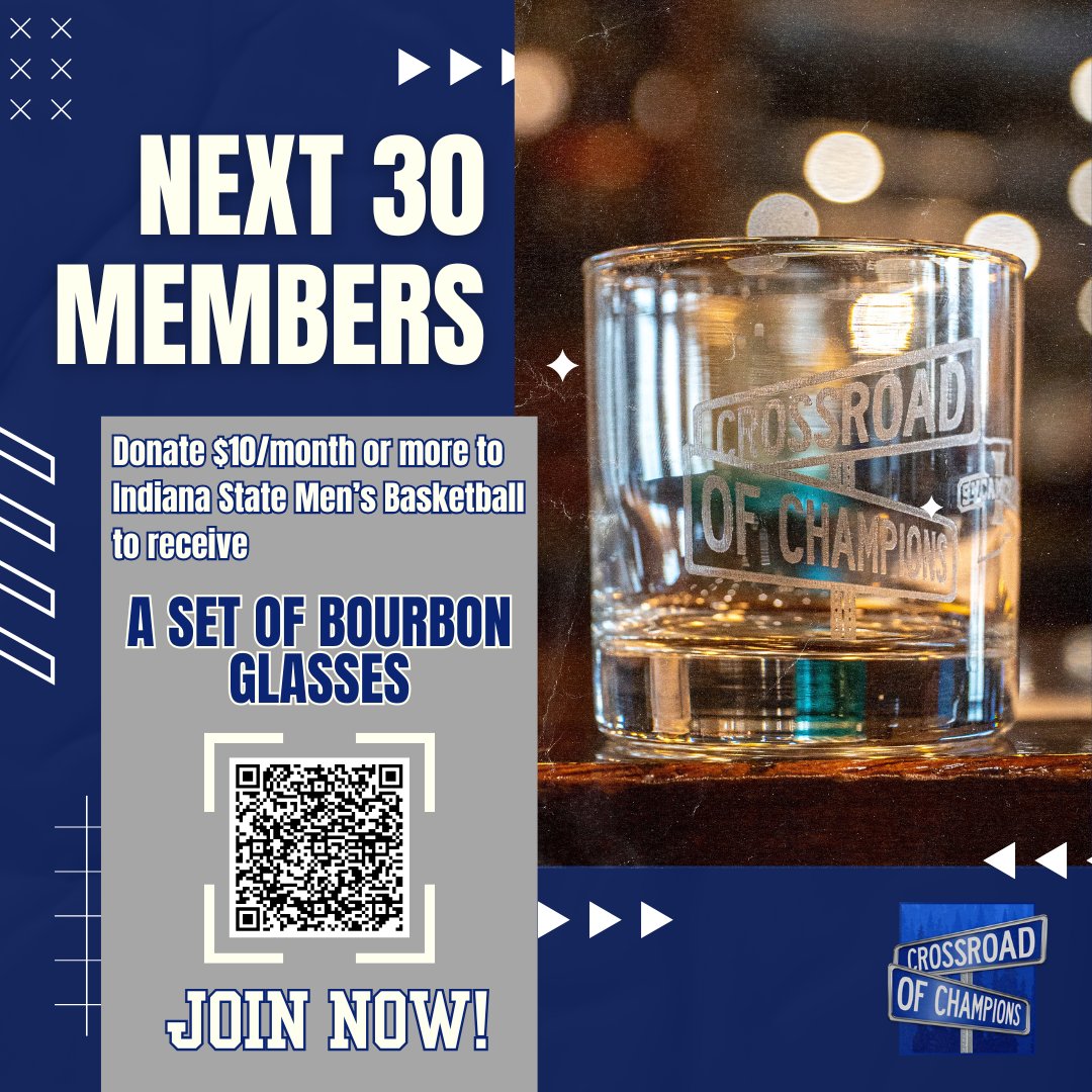 The next 30 people to become monthly supporters at $10 or more for Indiana State Men’s Basketball get a custom set of bourbon glasses, just for stepping up. 

Don’t wait. Followers become fans. Fans become champions.

#CrossroadOfChampions #SycamoreStrong #IndianaStateBasketball