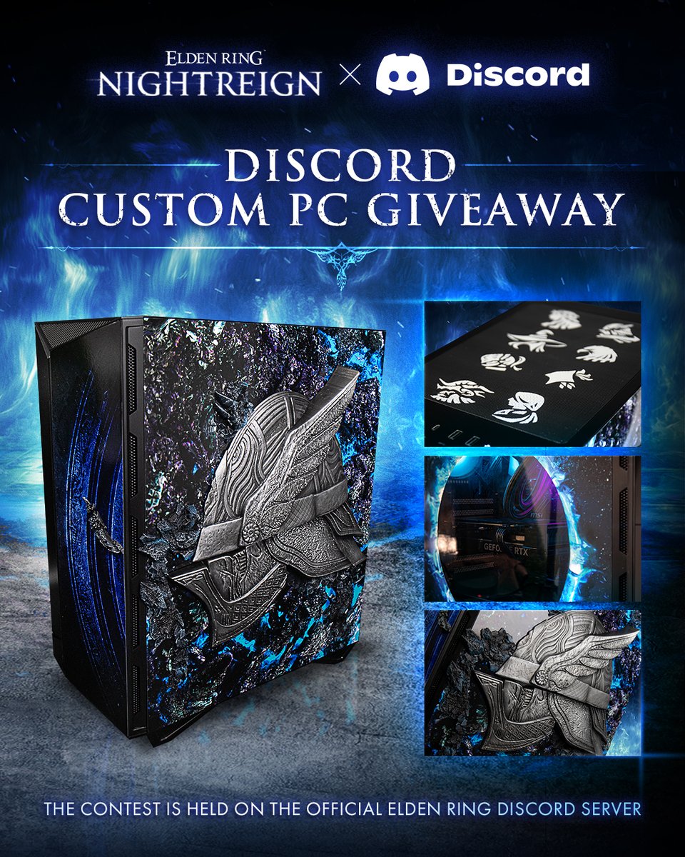 BandaiNamcoEU's tweet image. To stand against the Night, one must wield a legendary treasure.
Dive back into #ELDENRING #NIGHTREIGN and win a Nightreign-themed PC!
Read the rules in the nightreign-pc-giveaway channel in the official ELDEN RING Discord: bnent.eu/EldenRing-Disc…
Best of luck, Nightfarers.