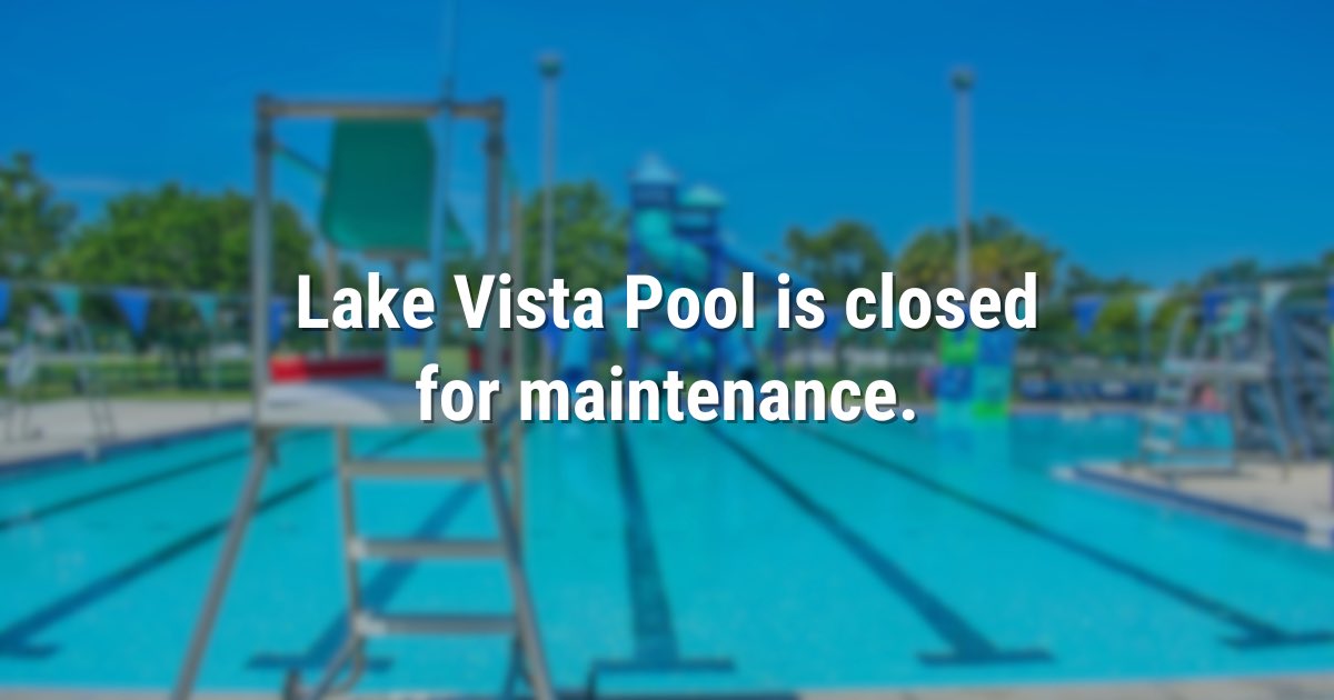 StPeteParksRec's tweet image. Lake Vista Pool is currently closed for maintenance. We’ll keep you posted—check for updates at stpeteparksrec.org.