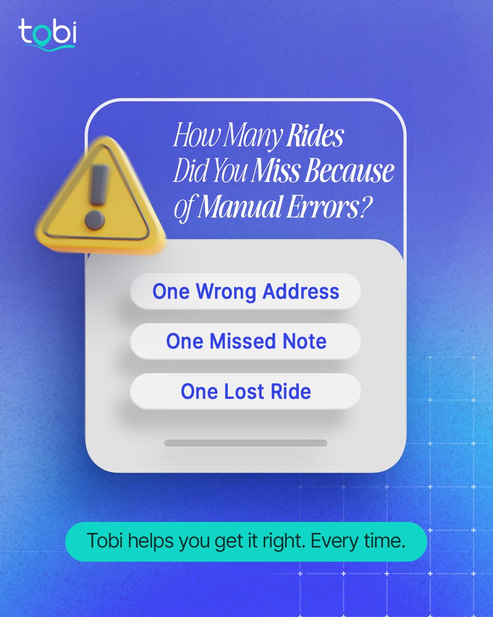 TobiSoftware's tweet image. Manual booking errors aren’t just inconvenient. They’re costly.
Tobi replaces handwritten notes and calls with real-time, accurate ride scheduling.
Fewer errors. More rides completed.

Let’s talk: tobicloud.com/request-a-demo

#NEMTEfficiency #TobiSoftware