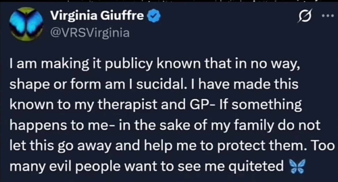 Orange86Illini's tweet image. Virginia Giuffre did not kill herself. RIP
#PrinceAndrew #TrumpEpstein