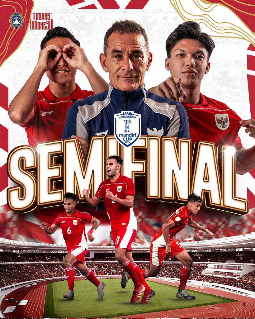 TimnasIndonesia's tweet image. We're ASEAN U23 Championship #MandiriCup2025 Semi-finalists! 🤩

‣ #TimnasDay