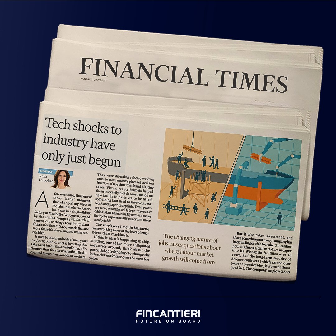 Fincantieri's tweet image. The labor market has recognized for years the potential of technology to solve complex problems, and among the many sectors increasingly investing in advanced technological systems to turn challenges into opportunities, there is also the shipbuilding industry, one of the more…