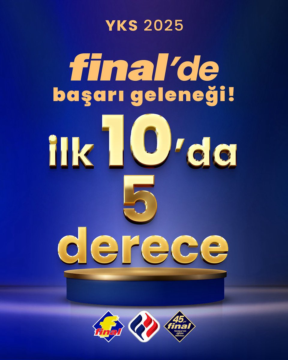 Gelenek Değişmedi!
YKS 2025'te ilk 10'da 5 derece ile Final, yine zirvede!⭐⭐

✍️ Final hikayelerini azimle, inançla ve emekle yazan tüm öğrencilerimizi; bu yolculukta yanlarında olan öğretmenlerimizi ve velilerimizi gönülden tebrik ediyoruz.