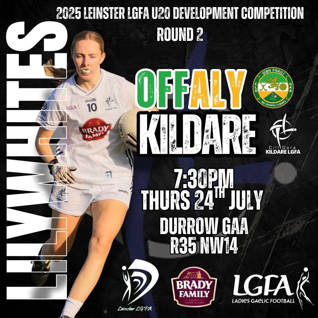 🏆Leinster LGFA U20 Development Competition
🏐 Offaly v Kildare 
📆Thursday 24th July
⏰ 7.30pm
📍Durrow GAA Club, Durrow, Co. Offaly N35 NW14

Tickets can be bought via the link below -universe.com/events/leinste…