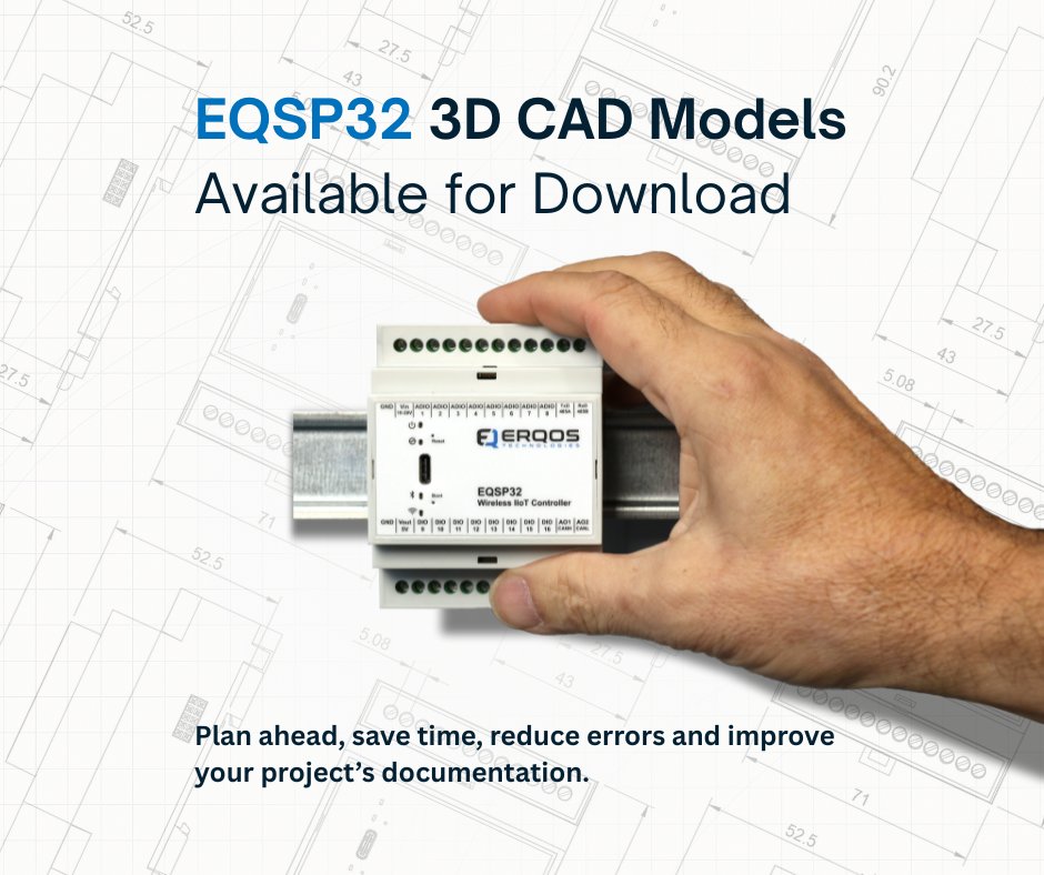 eqsp32's tweet image. Use the EQSP32 3D CAD models to:
• Save time in mechanical and layout design
• Reduce field errors during installation
• Improve the quality of your documentation

Go to 3D CAD models:
erqos.com/resources/#CAD…

#EQSP32 #erqos #IndustrialAutomation #MicroPLC #electricalsolution