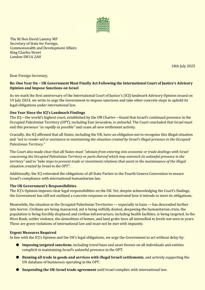 LeeBarronMP's tweet image. I am calling on the Government to act following the ICJ Advisory Opinion and impose sanctions on Israel.
We have rightly imposed widespread sanctions on Russia for its illegal war on Ukraine. We now need to do the same in our response to Israel’s actions on Gaza.