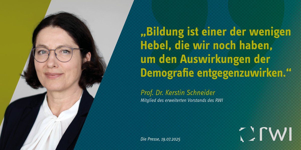 RWI Leibniz-Institut (@rwi_leibniz) on Twitter photo RWI-Ökonomin Kerstin Schneider im Gespräch mit <a href="/DiePressecom/">Die Presse</a>: „Wir müssen aufhören, Köpfe zu zählen, und die Bevölkerungsentwicklung als gesamtgesellschaftliche Herausforderung begreifen.“ Besonders wichtig: Bildung & alle verfügbaren Arbeitskräftepotenziale heben. RWI-Ökonomin Kerstin Schneider im Gespräch mit <a href="/DiePressecom/">Die Presse</a>: „Wir müssen aufhören, Köpfe zu zählen, und die Bevölkerungsentwicklung als gesamtgesellschaftliche Herausforderung begreifen.“ Besonders wichtig: Bildung & alle verfügbaren Arbeitskräftepotenziale heben.