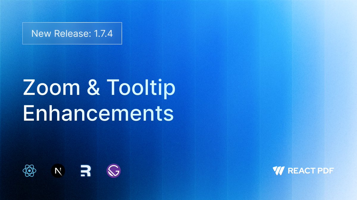 ReactPdf's tweet image. 🎉 React PDF v1.7.4 is out!
This update improves tooltip styling and zoom menu UX, including key bug fixes for search & highlight context hooks.
👉 See what’s new: docs.react-pdf.dev/introduction/c…
#react #reactpdf #devtools
