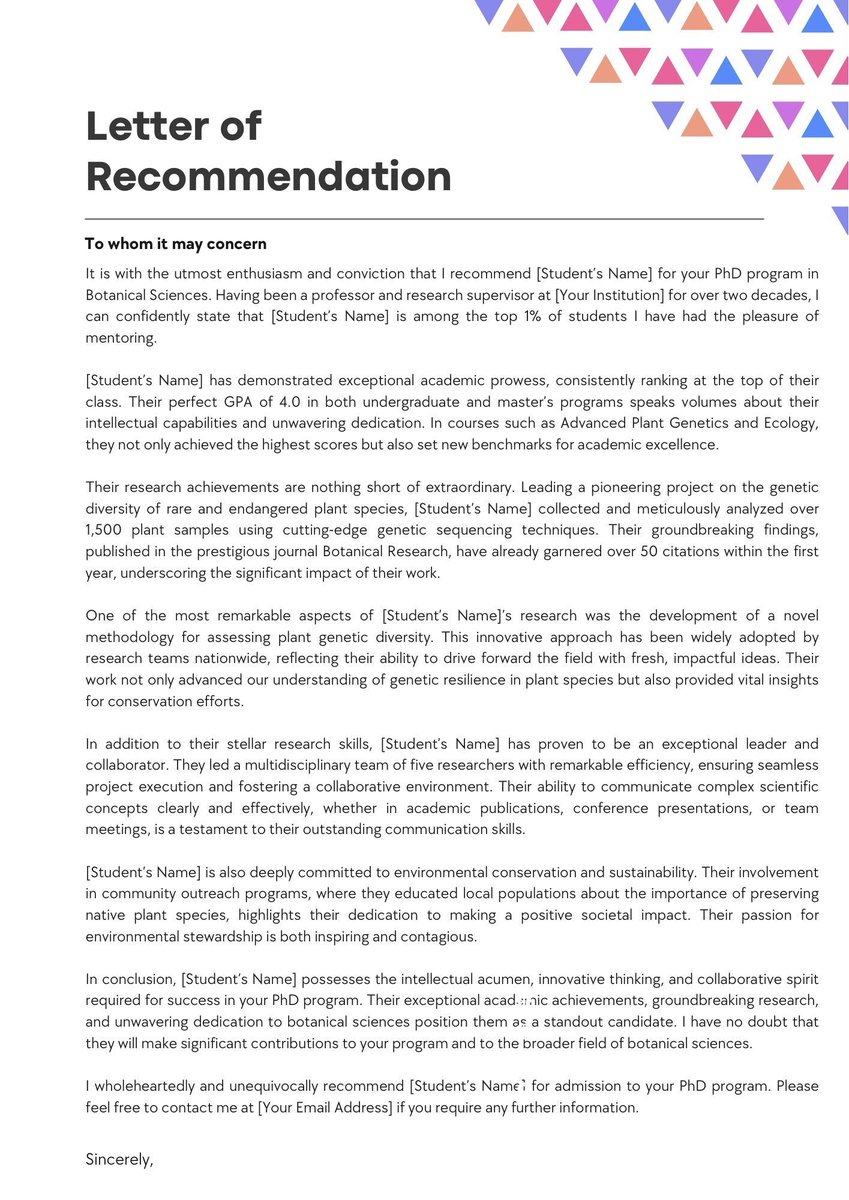 Letter of Recommendation for PhD &amp; Master’s Applications (With Sample You Can Use)

Need a Letter of Recommendation for your Master's or PhD application?

Here’s what it should include, how to ask for one, and a sample you can actually use 🧵👇