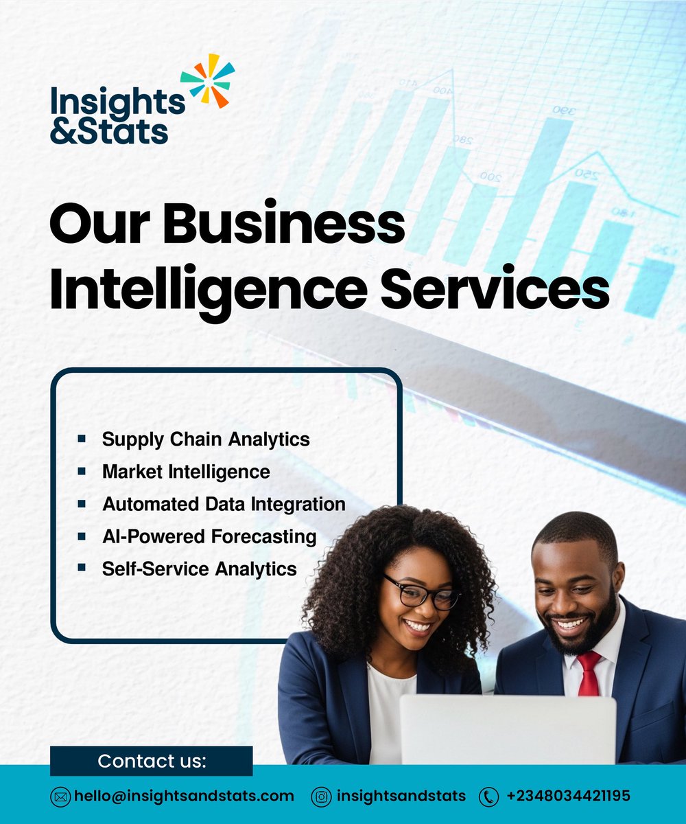 #fyi 
Our Business Intelligence Services
• Supply Chain Analytics
• Market Intelligence
• Automated Data Integration
• Al-Powered Forecasting
• Self-Service Analytics

We’ve got you covered 

#businessintelligence #ai #marketinsights #supplychain #insightandstats