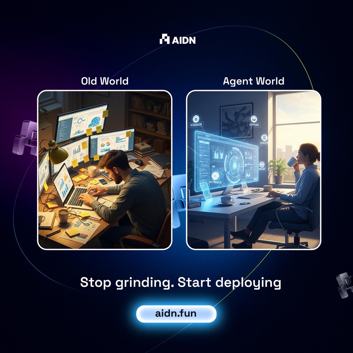 ChatGPT is extremely cool but it is limited‼️

It can explain DeFi, write codes and even play therapist when you have  had a rough day.

But the thing is, it only talks. It doesn’t do. It can’t click “confirm transaction.”

That’s where <a href="/AIDN_fun/">AIDN</a> comes in.

You can build your own