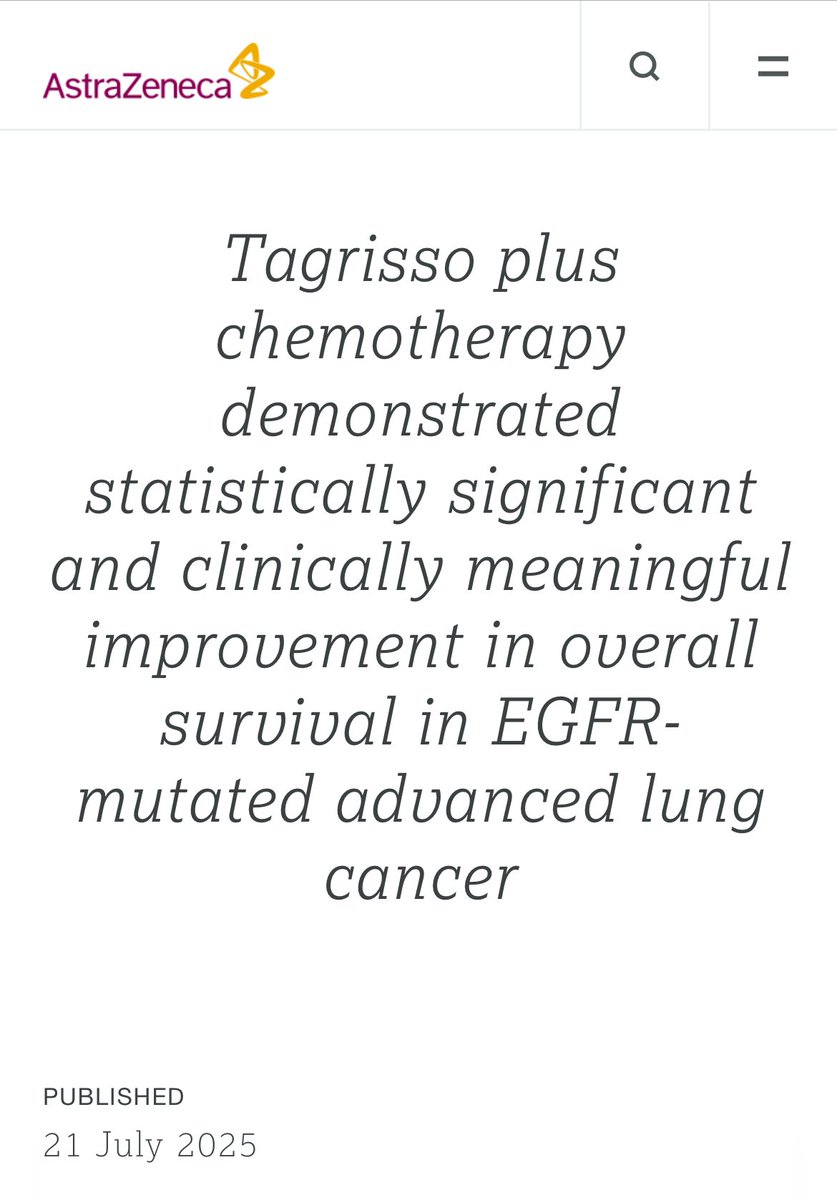 Rami Manochakian MD, FASCO Cancer Education (@rmanochakian) on Twitter photo 🔥🚨Hot Off the Press #BigNews
Press Release by <a href="/AstraZeneca/">AstraZeneca</a>
⭐️#FLAURA2 trial of #Osimertinib + #Chemotherapy vs #Osimertinib in 1st line Tx for patients with #EGFR+ advanced #LungCancer (#NSCLC) shows:
✅Statistically Significant & Clinically Meaningful Improvement in 🔥🚨Hot Off the Press #BigNews
Press Release by <a href="/AstraZeneca/">AstraZeneca</a>
⭐️#FLAURA2 trial of #Osimertinib + #Chemotherapy vs #Osimertinib in 1st line Tx for patients with #EGFR+ advanced #LungCancer (#NSCLC) shows:
✅Statistically Significant & Clinically Meaningful Improvement in