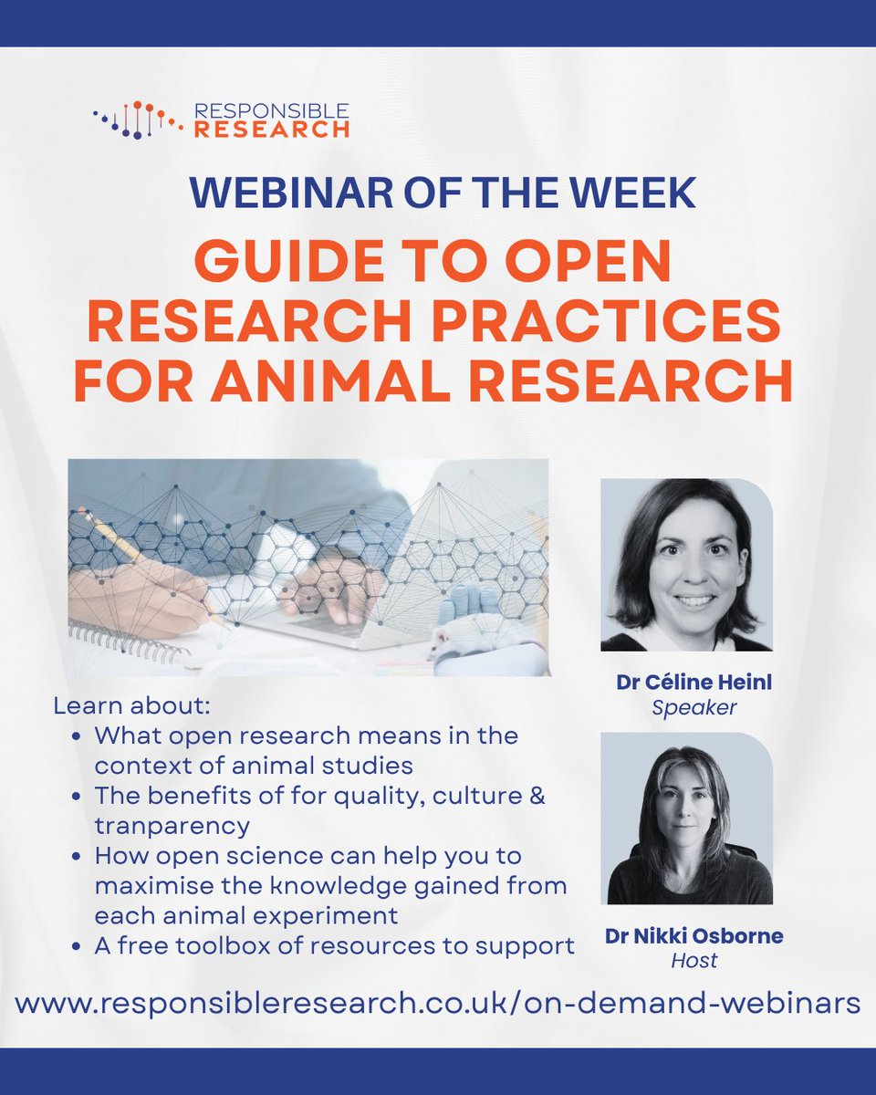 🔹 Webinar of the Week 🔹
Guide to Open Research Practices for Animal Research

Learn how open practices boost rigour, transparency &amp; impact to deliver benefits for animals, science &amp; society.

🎥 Register to watch: attendee.gotowebinar.com/register/70333…

#OpenResearch #AnimalResearch