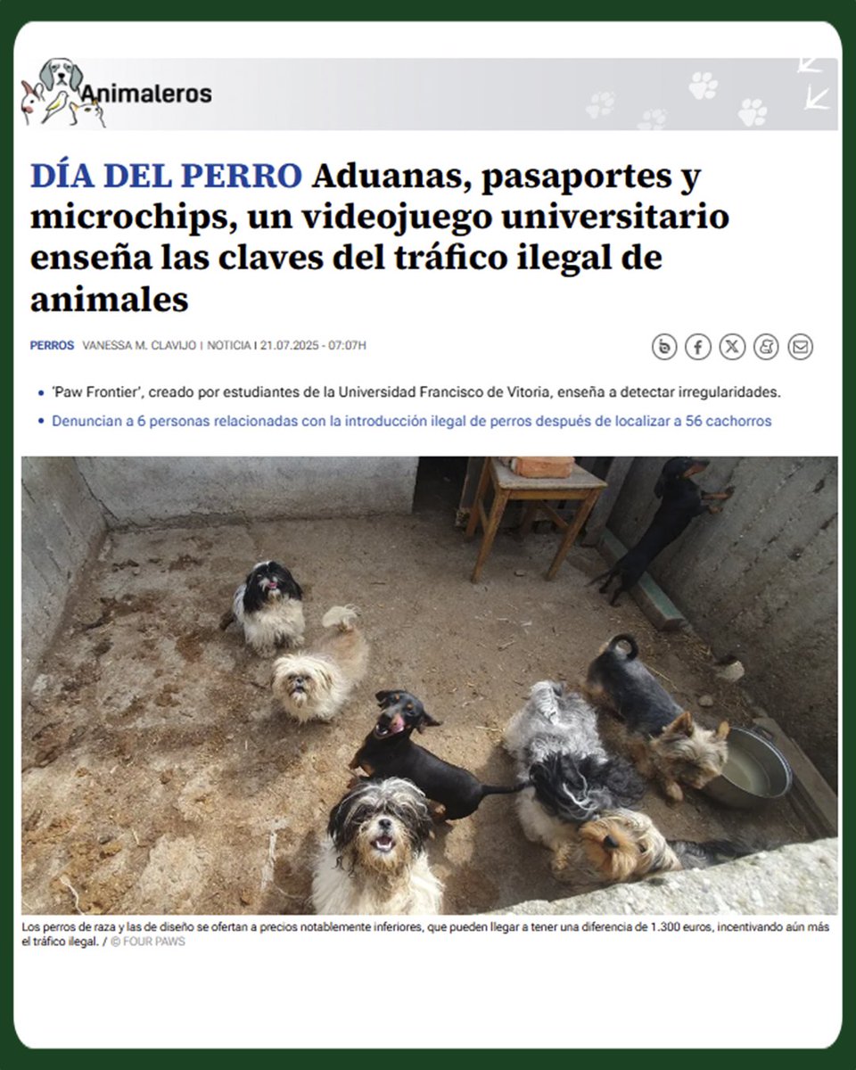 Paw Frontier (@pawfrontier) on Twitter photo Si quieres aprender más sobre el tráfico ilegal de mascotas y sus consecuencias, puedes visitar la última noticia de la sección Animaleros de <a href="/20m/">20minutos.es</a> . Y ya de paso, ¡jugar a Paw Frontier si aún no lo has hecho!
Noticia: 20minutos.es/noticia/573252…
Juego: moonspit.itch.io/paw-frontier Si quieres aprender más sobre el tráfico ilegal de mascotas y sus consecuencias, puedes visitar la última noticia de la sección Animaleros de <a href="/20m/">20minutos.es</a> . Y ya de paso, ¡jugar a Paw Frontier si aún no lo has hecho!
Noticia: 20minutos.es/noticia/573252…
Juego: moonspit.itch.io/paw-frontier